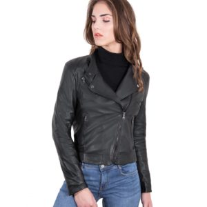 Black Color Lamb Leather Biker Jacket Soft Smooth Effect