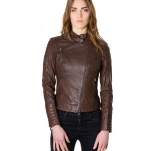 Brown Color Nappa Lamb Quilted Leather Jacket Smooth Effect