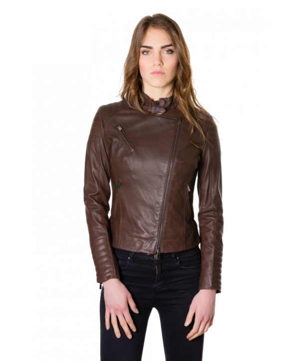 Brown Color Nappa Lamb Quilted Leather Jacket Smooth Effect
