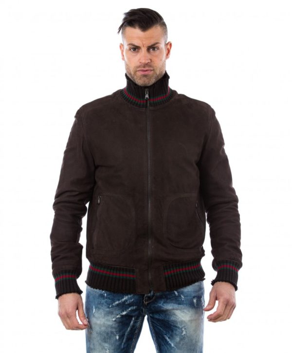 men-s-leather-jacket-genuine-soft-leather-nabuk-style-bomber-wool-cuffs-and-bottom-central-zip-dark-brown-color-mod-vito