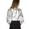 Silver Color Lamb Leather Round Neck Short Jacket