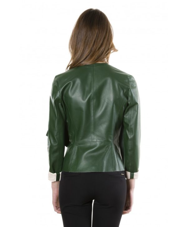Green Colour Nappa Lamb Leather Jacket Smooth Effect