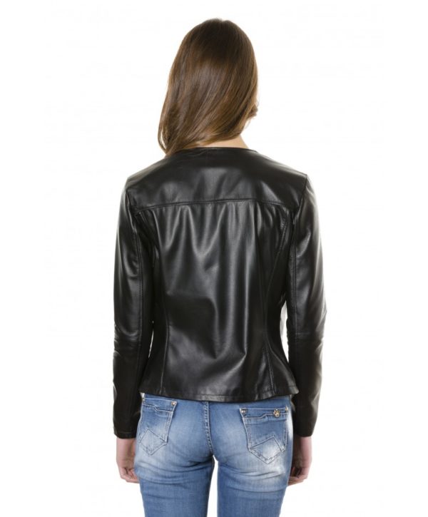 Black Color Nappa Lamb Leather Jacket Smooth Effect