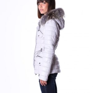 Ice Color Nappa Lamb Leather Fur Hooded Down Jacket Smooth Effect